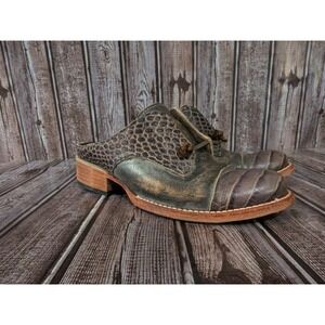 Sz 6 Freebird by Steven Malena Distressed Gray / Brown Croc Leather Mules Shoes